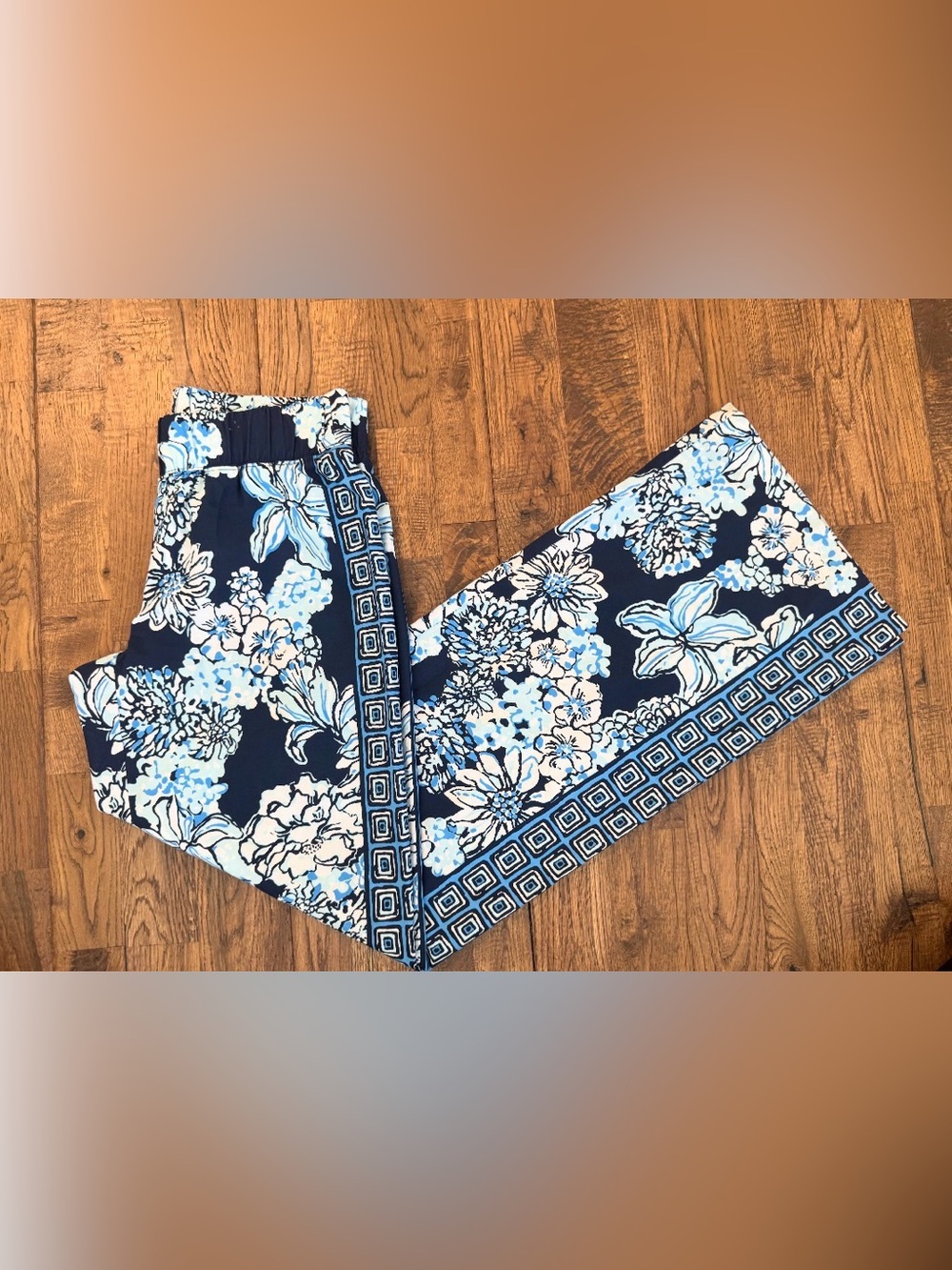 Lilly Pulitzer Bal Harbour Palazzo Pants Low Tide Navy Bouquet All Day Size XS A